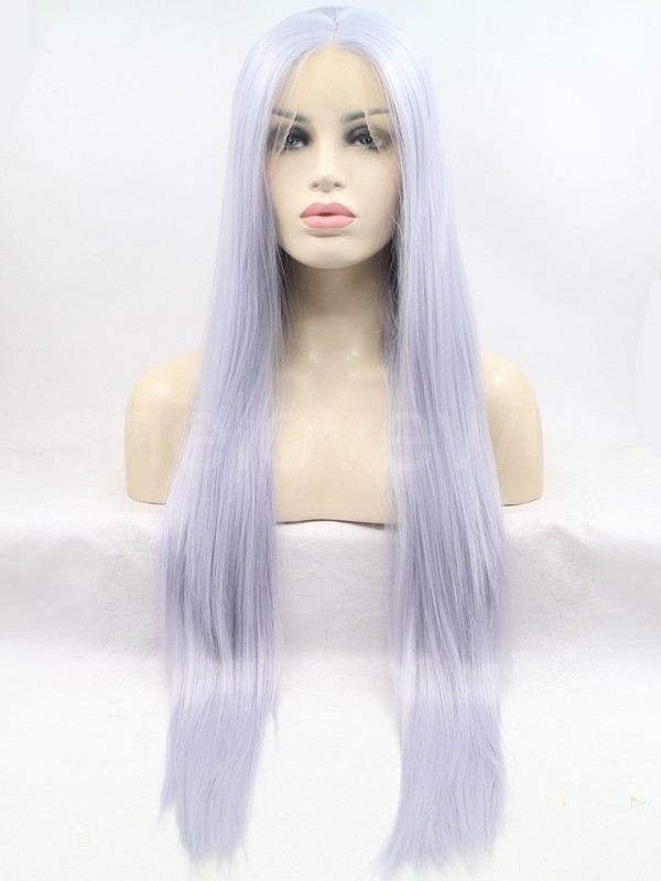 White Blue Synthetic Lace Front Wig Natural Straight