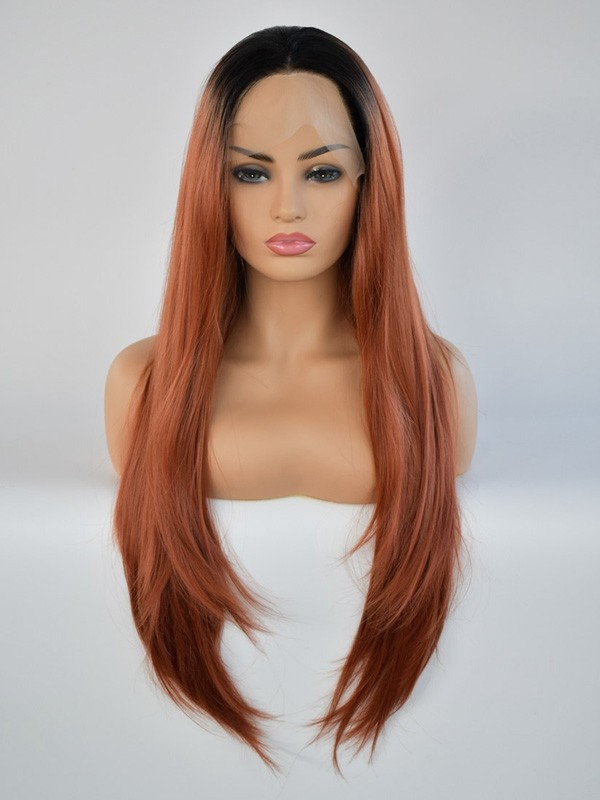 Black Orange Ombre Synthetic Hair Lace Front Wig