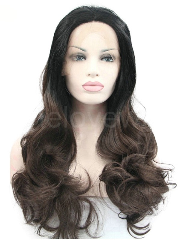 Wave Ombre Synthetic Lace Wig Black with Brown