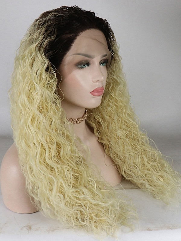 Curl Blonde Hair Lace Front Wig Synthetic Hair Ombre Color