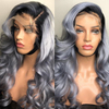 Ombre Grey Human Hair Glueless Full Lace Wig Wave