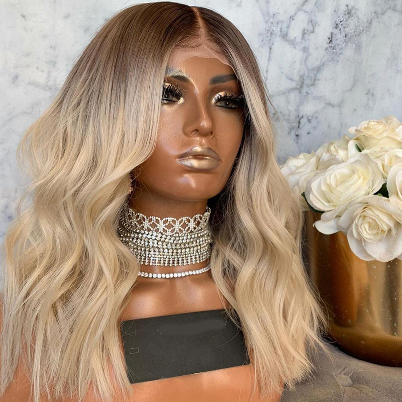 Brown Roots with Blonde Color Virgin Hair Full Lace Wigs Ombre Blonde Lace Front Wigs