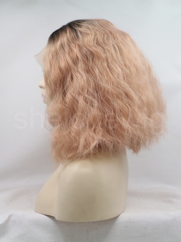 Natural Wave Lace Front Wig Synthetic Black Pink Short