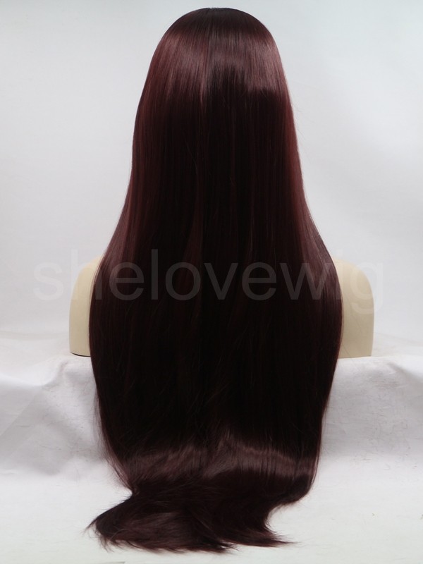 Color 99j Lace Front Wig Synthetic Hair Natural Straight