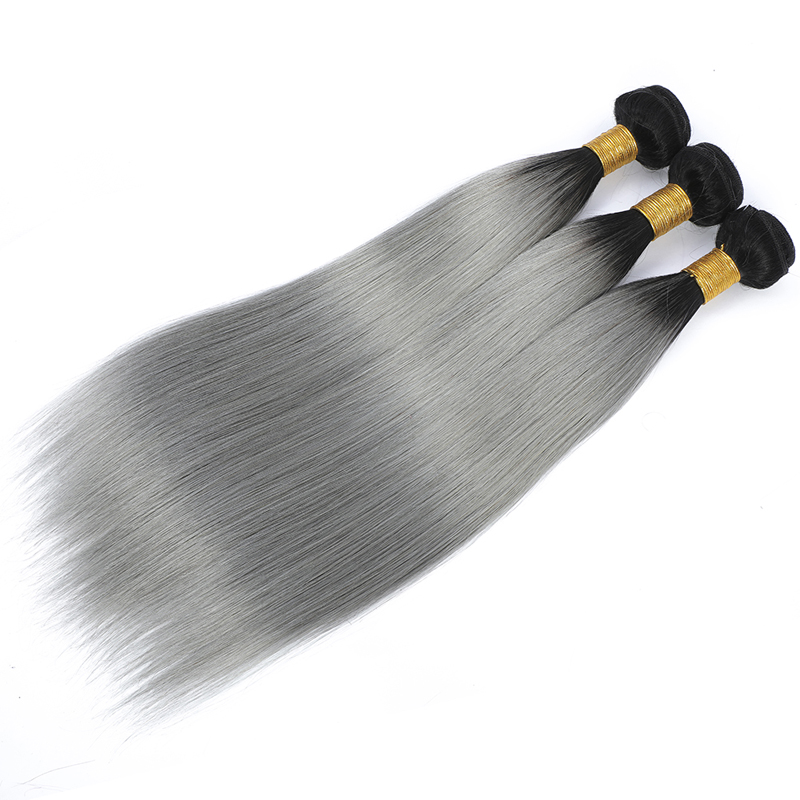 Ombre Color Silver Grey Straight Style Colored Human Hair Bundles Two Tone Color Silver Grey 