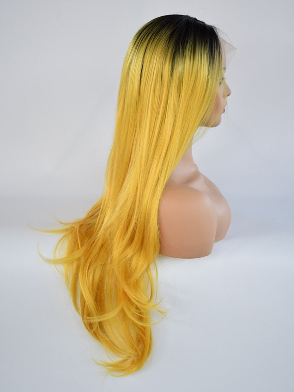 Synthetic Lace Front Wig Straight Red Root with Yellow Ombre