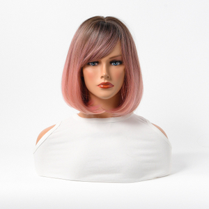 Ombre Pink Synthetic Hair Wigs Bob Haircut Synthetic Hair High Temperature Stand