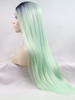 Straight Black Fresh Green Synthetic Lace Front Wig