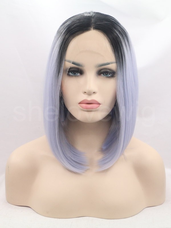 Bob Hair Synthetic Lace Front Wig Black Blue Ombre Color