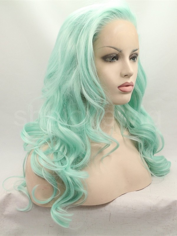 Fresh Green Synthetic Hair Lace Front Wig Wave
