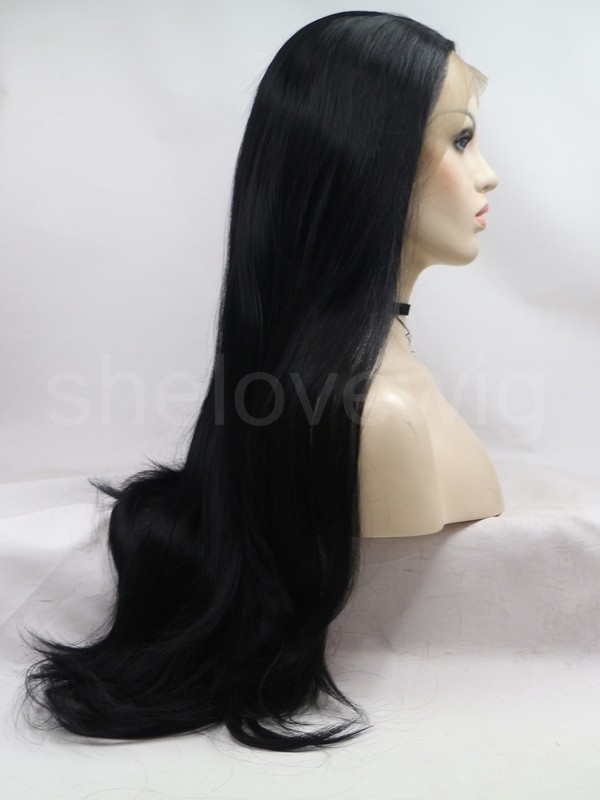 Black Synthetic Hair Lace Front Wig Natural Straight