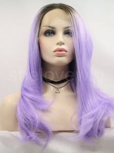 Black Purple Ombre Synthetic Hair Lace Front Wig Medium Length