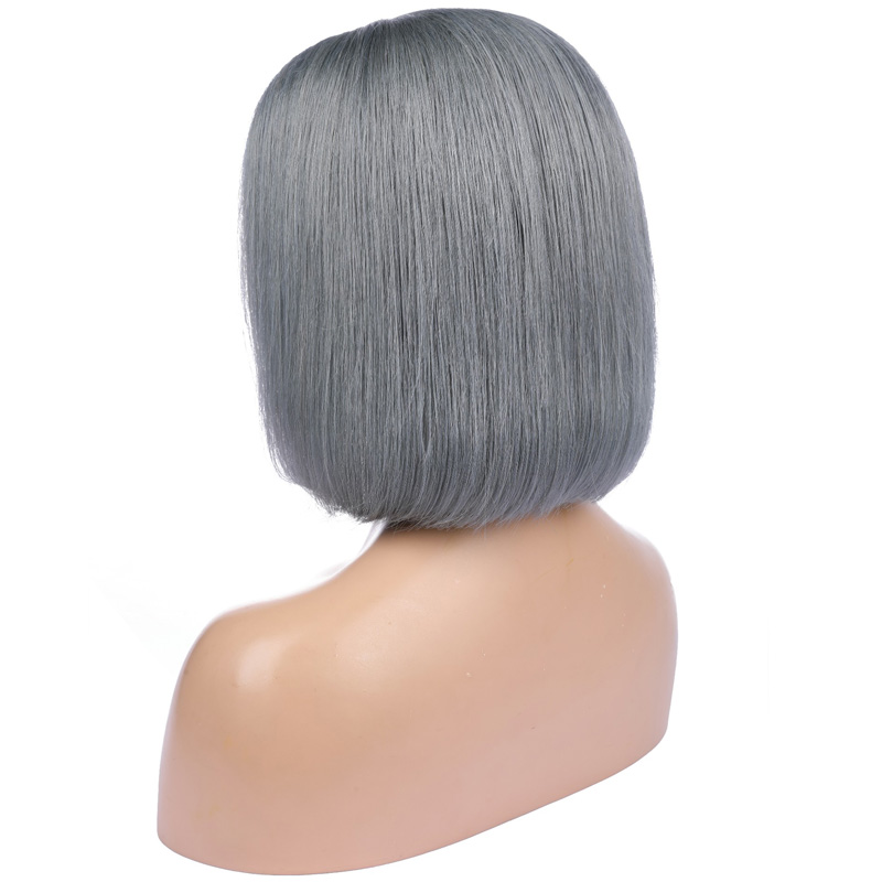 Dark Grey Color Remy Human Hair Glueless Lace Wigs Short Length Bob Hair