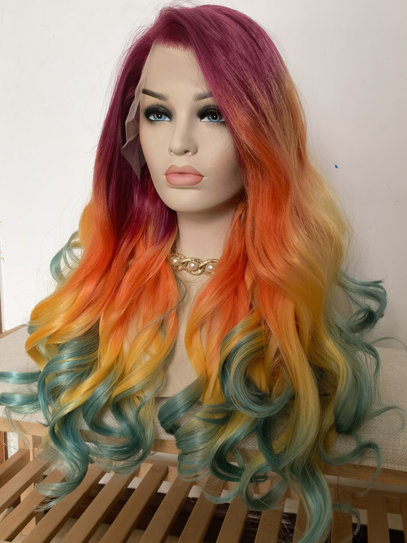 Loose Wave Mixed Color Syntehtic Lace Front Wigs Ombre Fresh Color