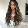 Highlight Color Remy Hair Full Lace Wigs Wave Dark Brown with Blonde Highlight Lace Front Wig