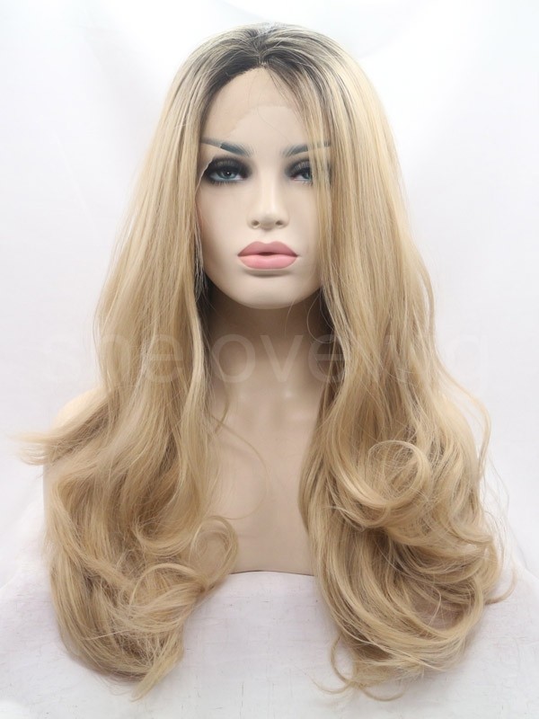 Beauty Women Synthetic Lace Front Wig Black Blonde Wave