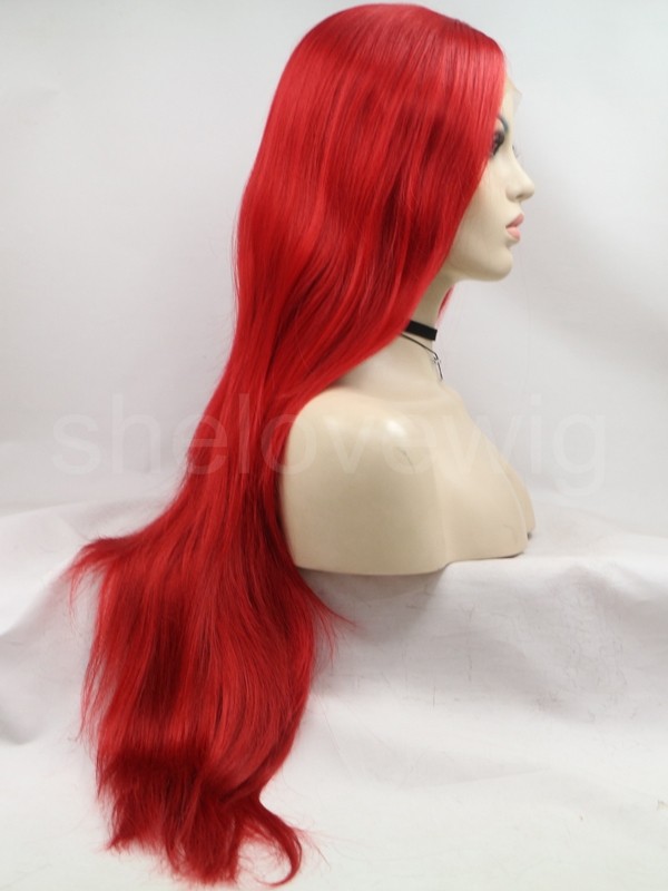 Red Lace Front Wig Synthetic Hair Natural Straight
