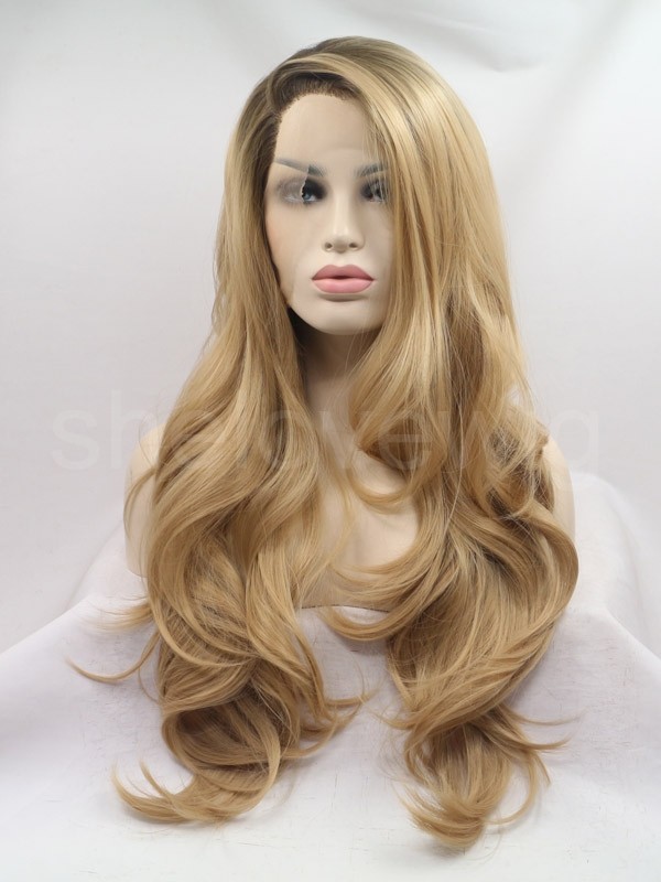 Cheap Price Synthetic Hair Lace Front Wig Wavy Blonde Ombre