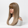 Milk Brown Syanthetic Wig Machine Made Natural Looking with Bangs