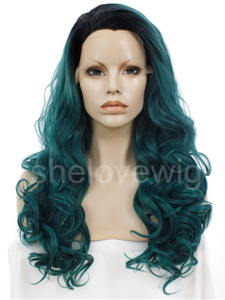 Green Black Ombre Synthetic Lace Front Wigs Wave