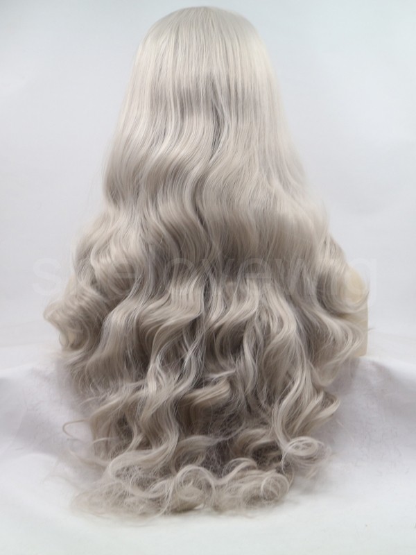 Silver Grey Synthetic Lace Front Wig Beauty Curl