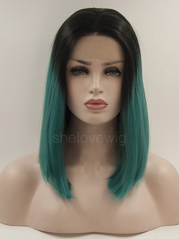 Bob Synthetic Lace Front Wig Black with Green