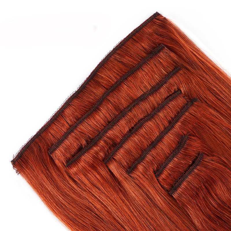 Top Quality Copper Red Natural Straight Clip In Hair Extensions Real Human Hair