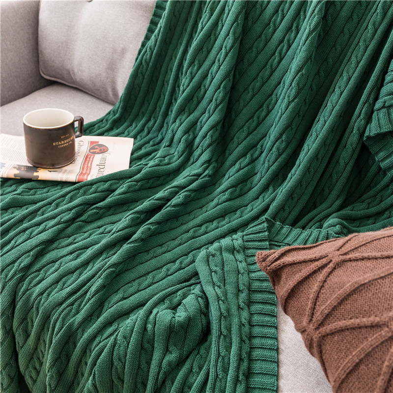 Pure Color Knitted Blanket Bedroom Sofa Soft Blankets