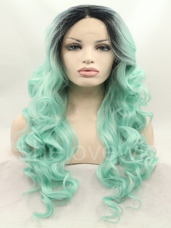 Honey Ombre Green Synthetic Lace Front Wig Curl Style
