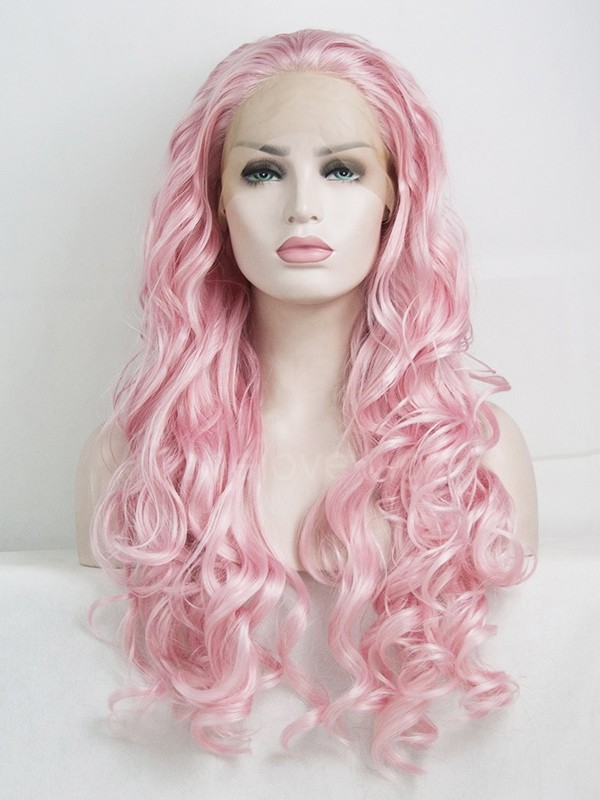 Cute Pink Color Synthetic Lace Front Wig Artificial Wig