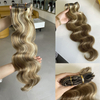 Wavy Clip In Extensions Human Hair Machine Remy Highlight Color European Hair Clips In Body Wave 