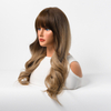 Ombre Brown with Dark Blonde Synthetic Wigs Machine Made with Bangs